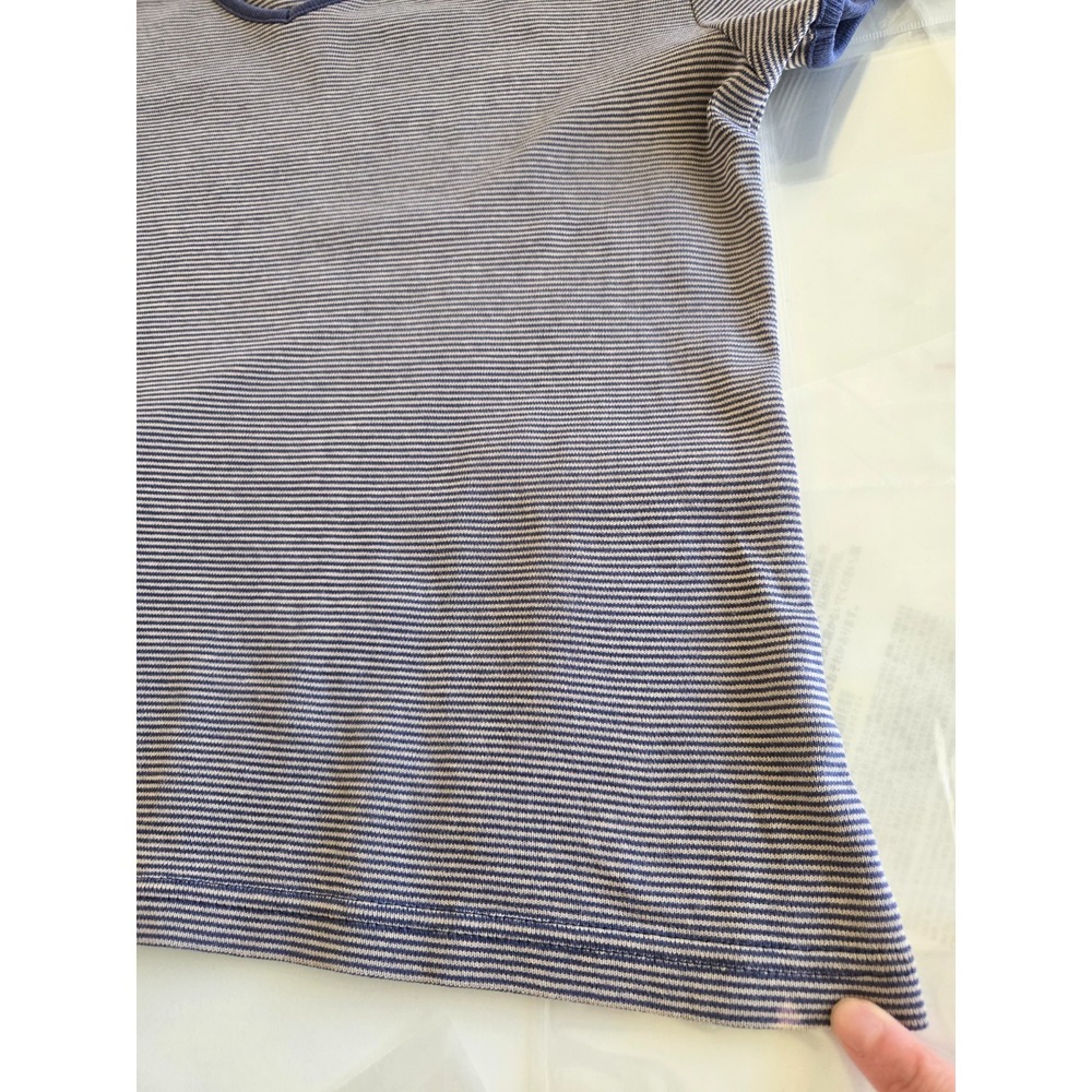Vtg Theme Striped Top V neck Short Sleeves Minimalist Quiet Luxury Blue Nautical - Picture 10 of 15